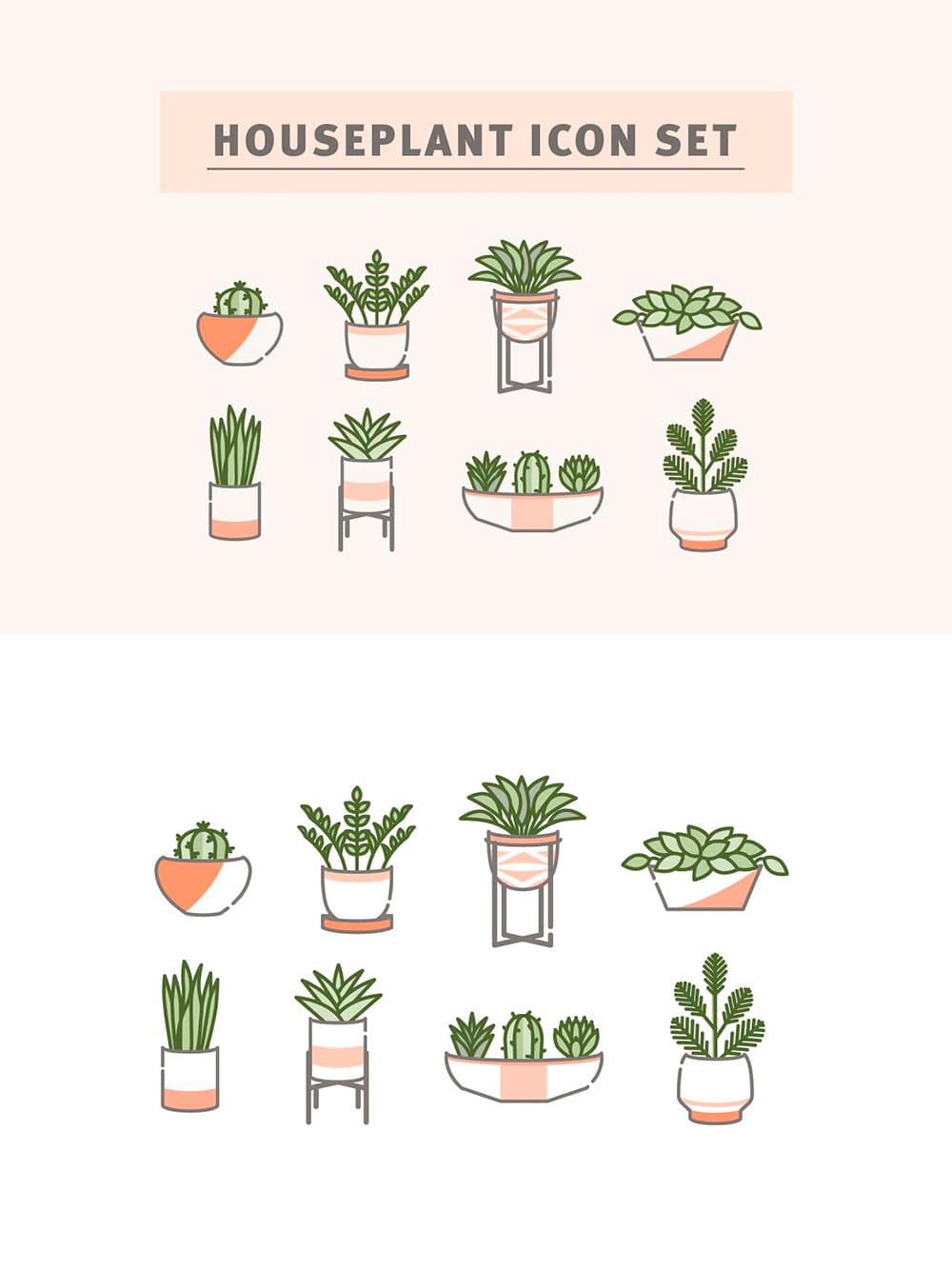 Houseplant icon set, picture for pinterest.