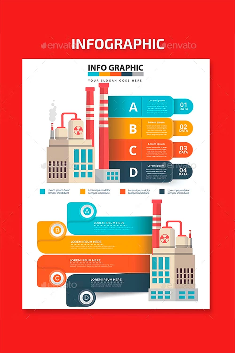 Industry infographic design on red, picture for pinterest.