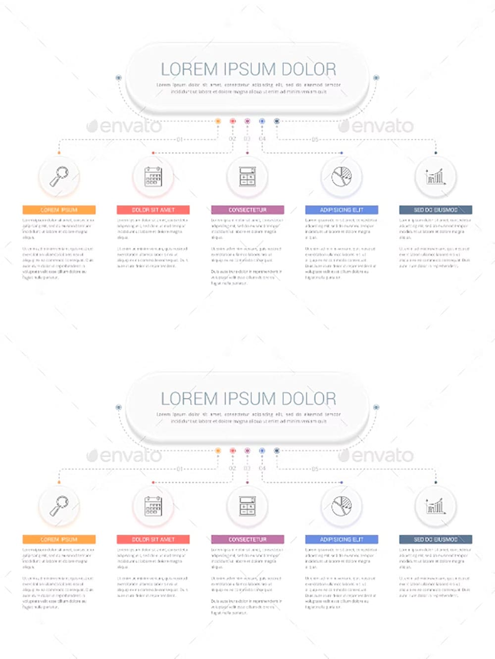 Infographic template with five steps, picture for pinterest.