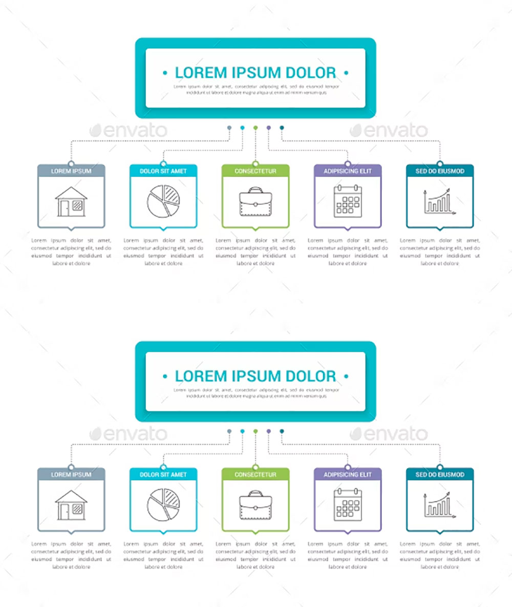 Infographic template with five steps, picture for pinterest.