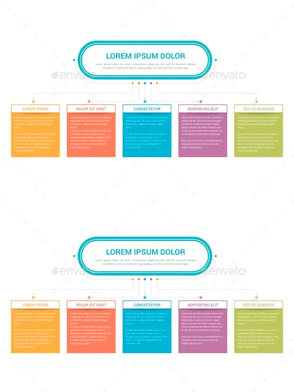 Infographic template with five steps, picture for pinterest.