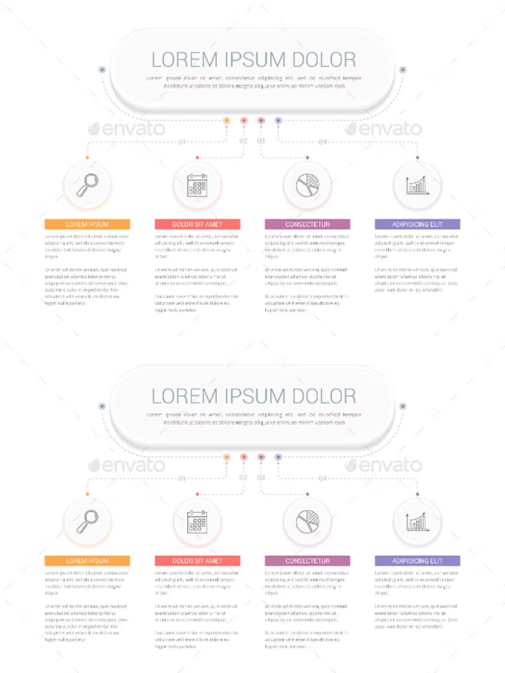 Infographic template with four steps, picture for pinterest.