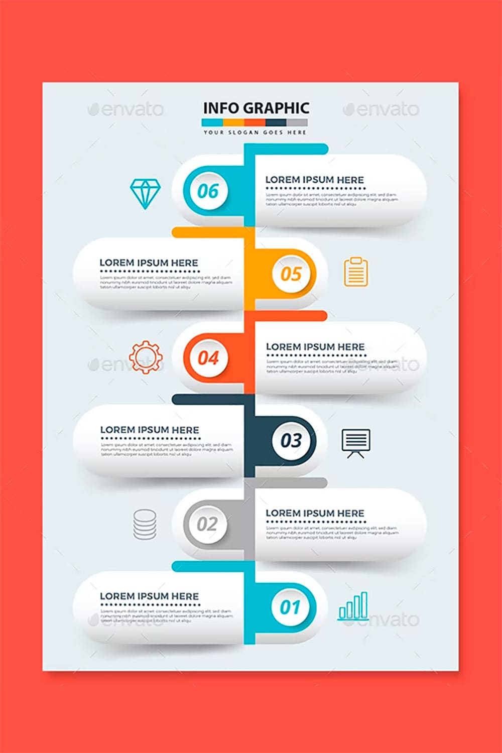 Infographics design on orange background, picture for pinterest.