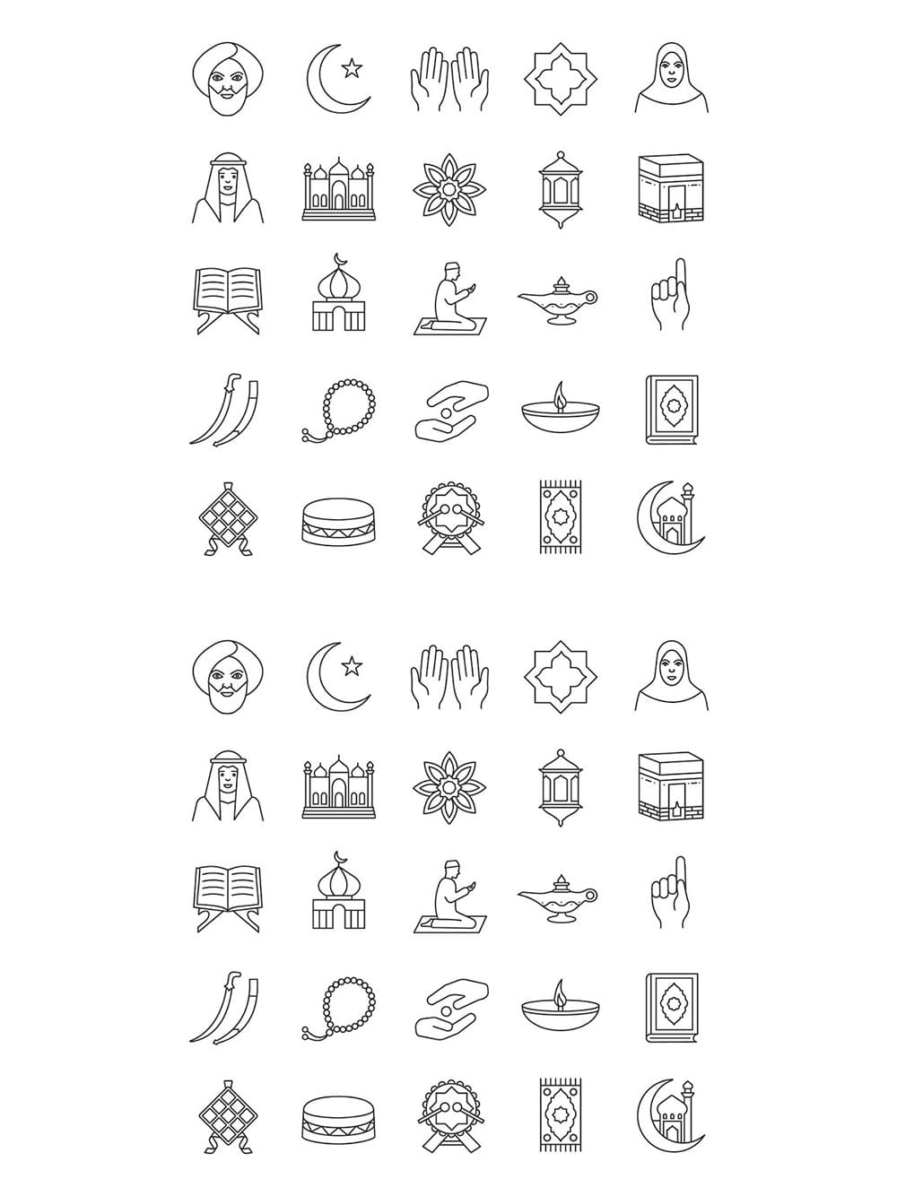 Islamic culture linear icons set, picture for pinterest.