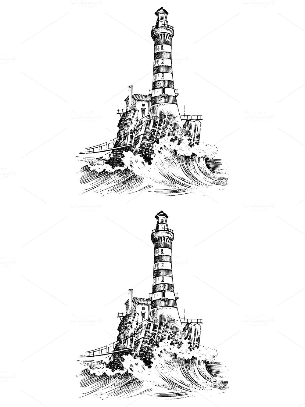 Lighthouse and sea, marine sketch nautical journey and seascape, lighting, picture for pinterest.