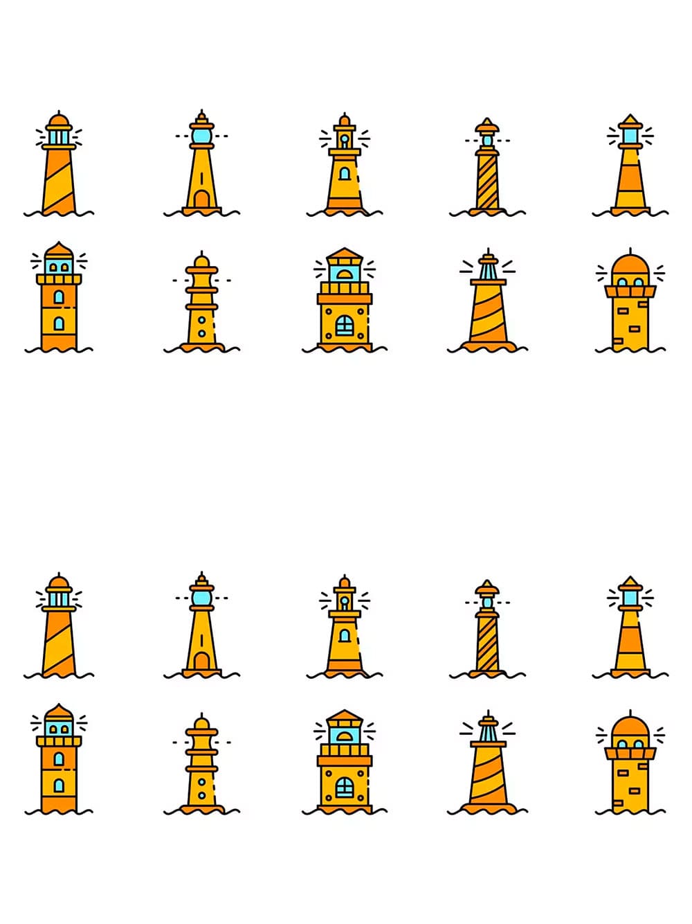 Lighthouse icons set line color, picture for pinterest.