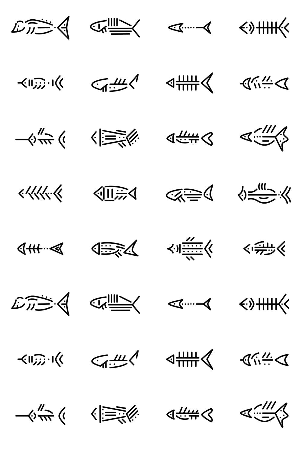 Lined fishes icons set, picture for pinterest.