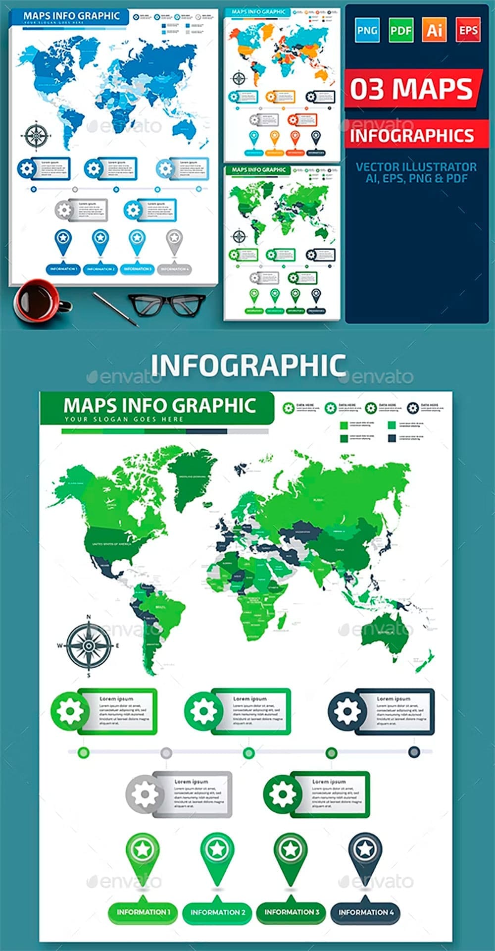 Maps infographics design, picture for pinterest.