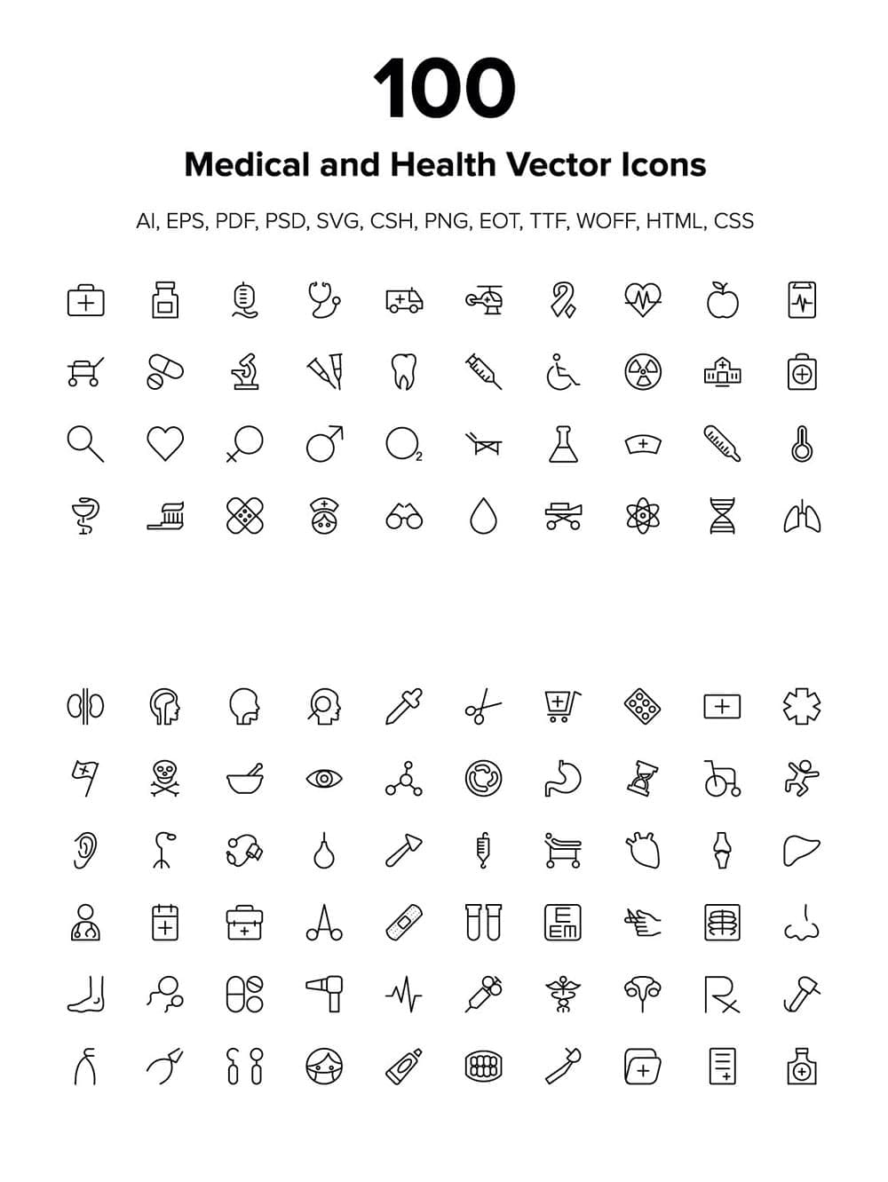 Medical and health vector icons, picture for pinterest.