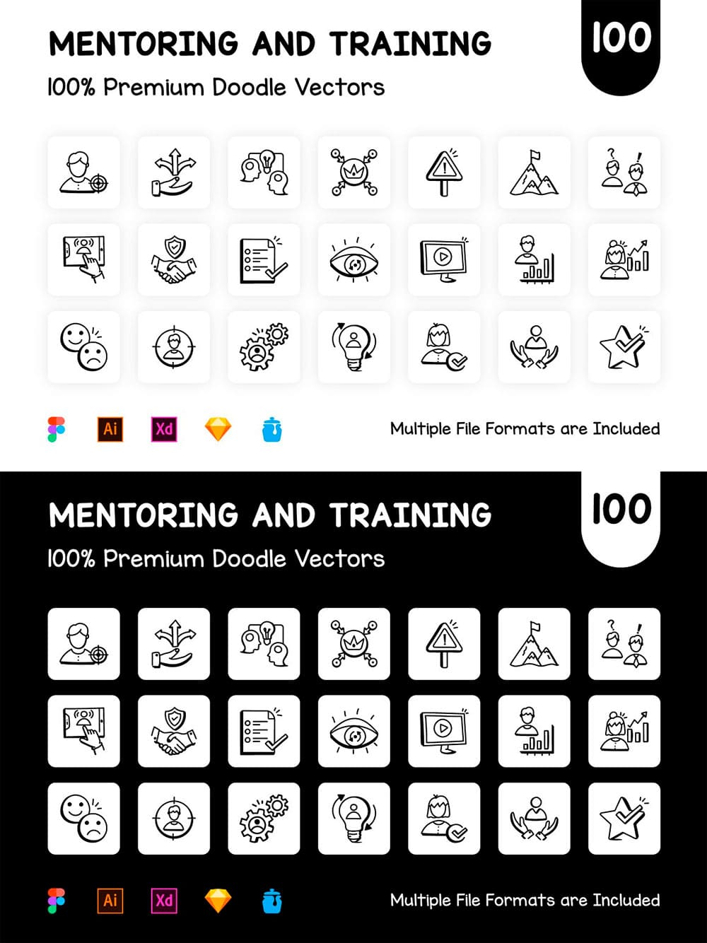 Mentoring and training vector icons, picture for pinterest.