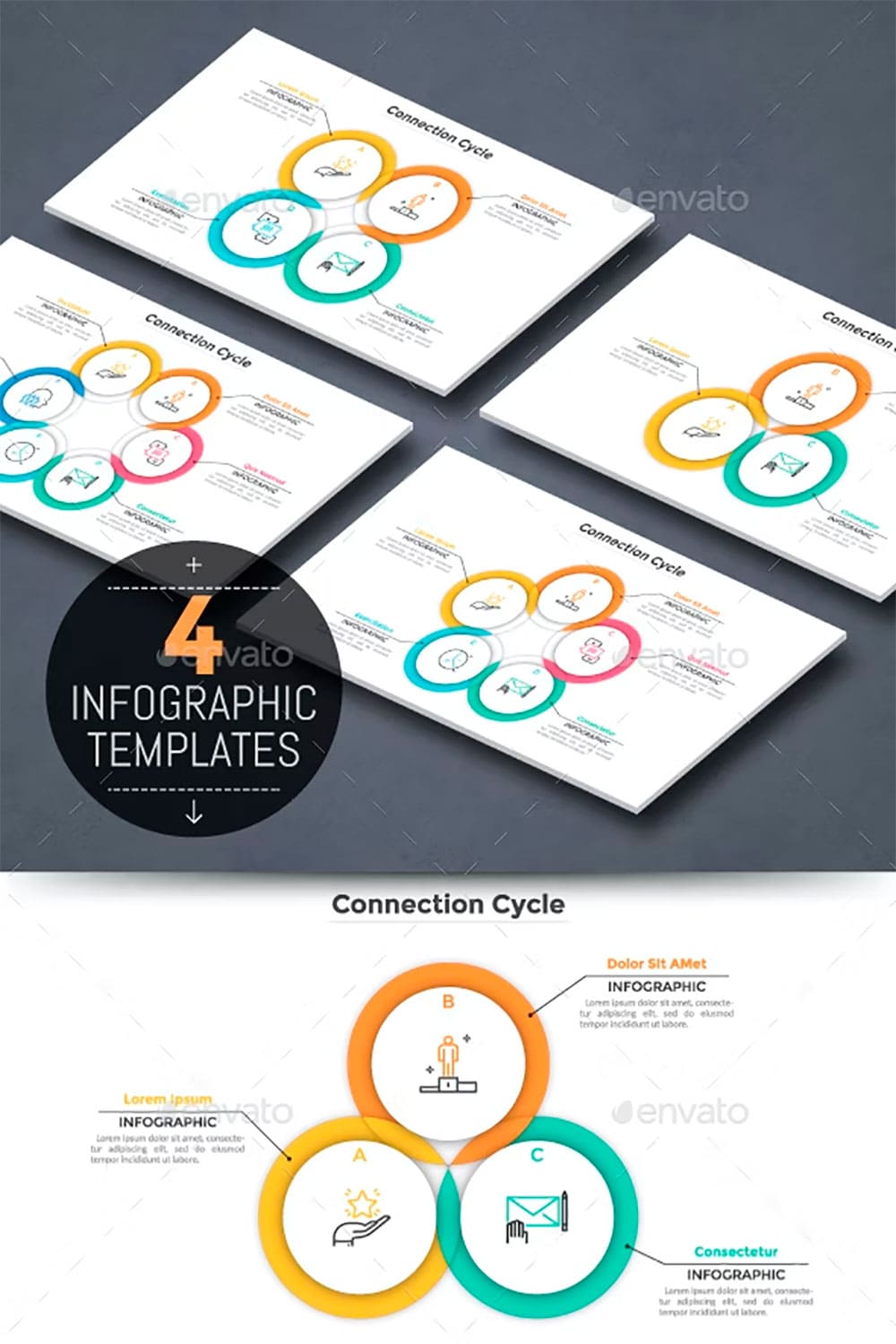 Modern infographic cycle template 4 items, picture for pinterest.