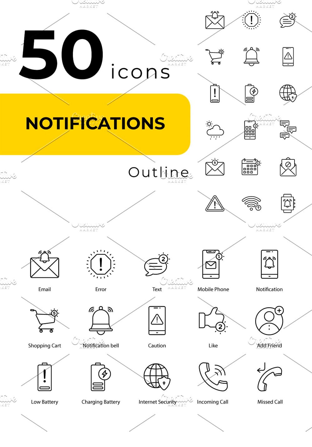 Notifications icons, picture for pinterest.