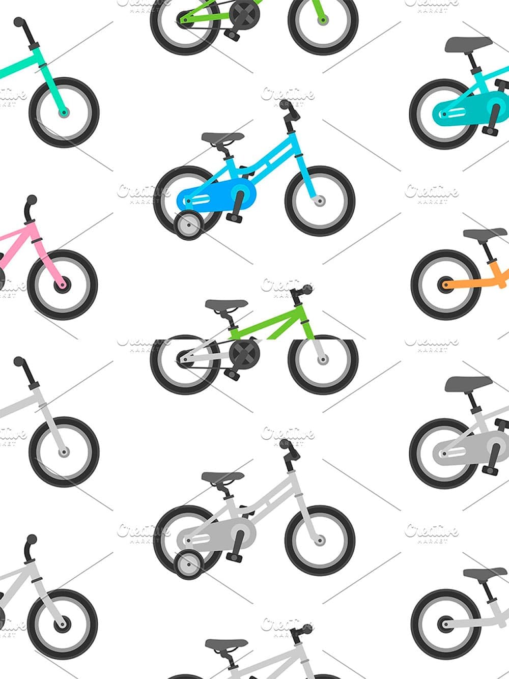Pattern with kids bicycles, picture for pinterest.