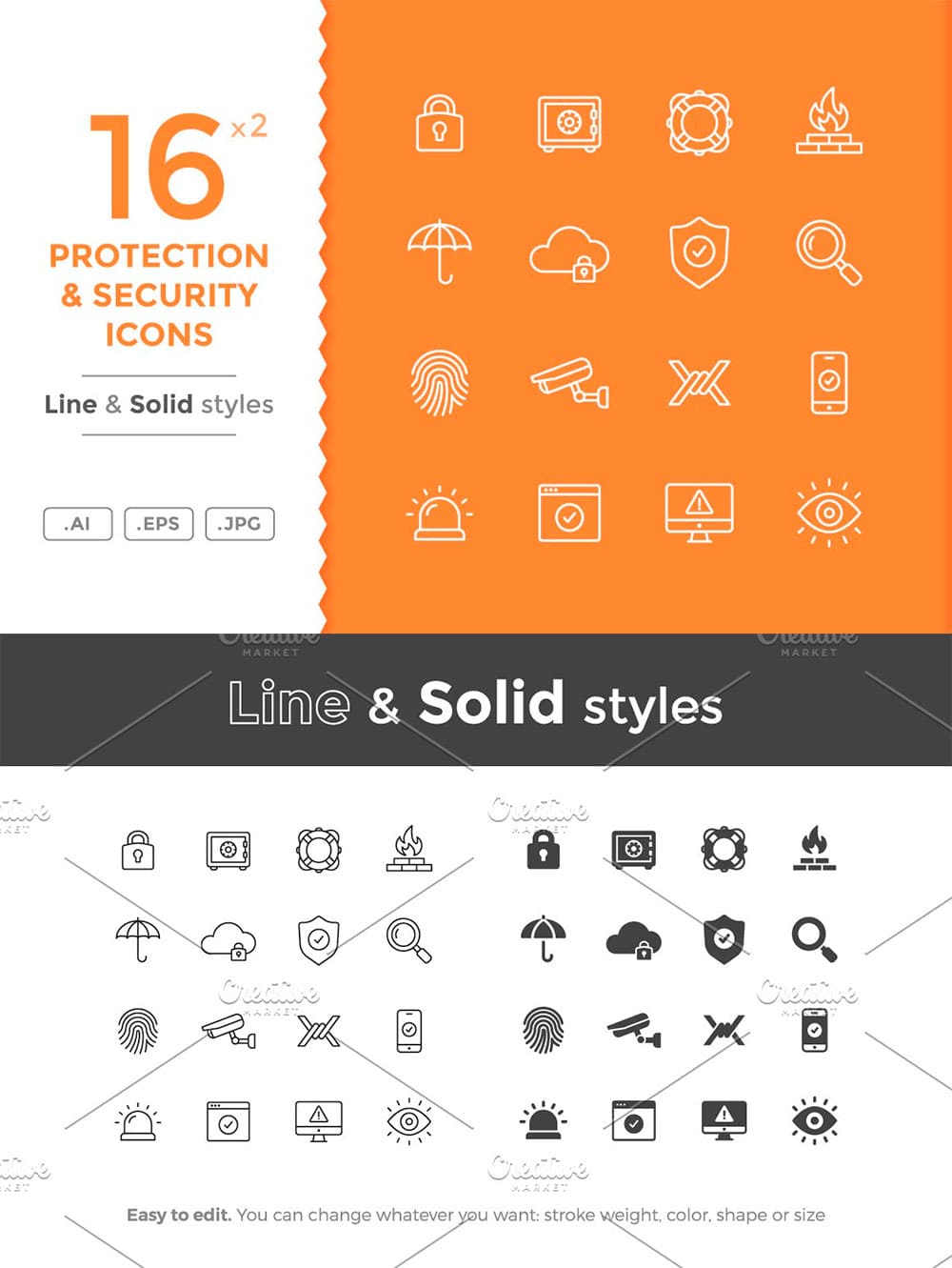 Protection and security icons, picture for pinterest.