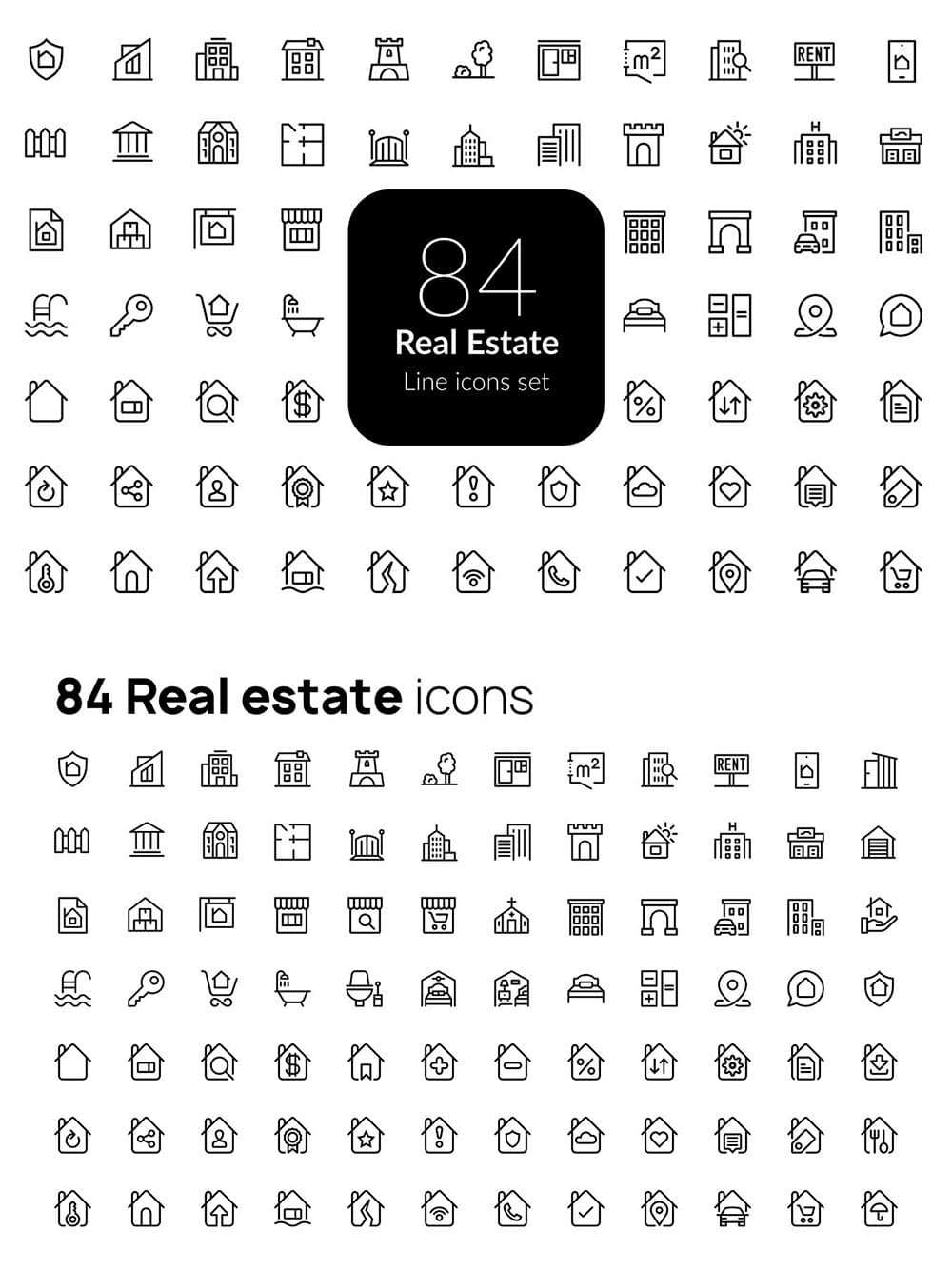 Real estate line icons set, picture for pinterest.