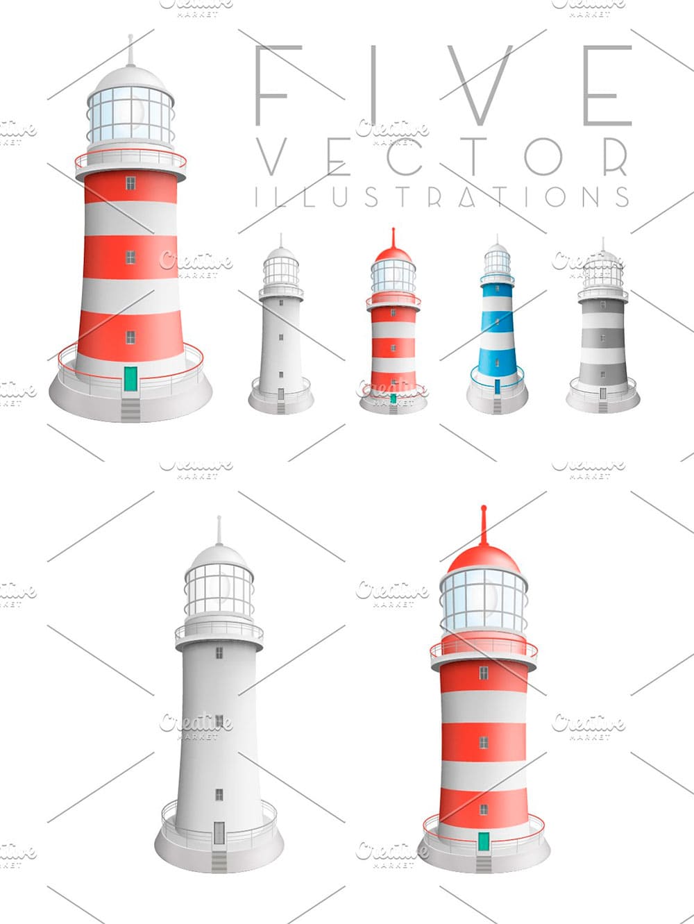 Realistic lighthouses, picture for pinterest.
