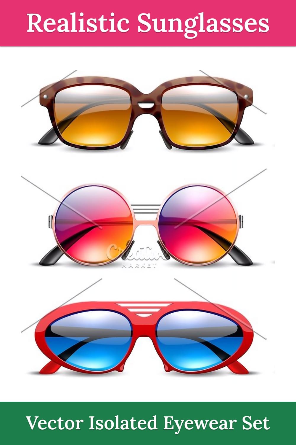 Realistic sunglasses. tinted eyewear, picture for pinterest.