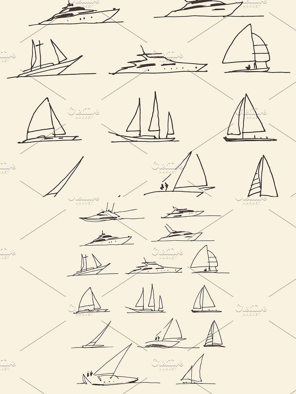 Set of hand drawn boats, picture for pinterest.
