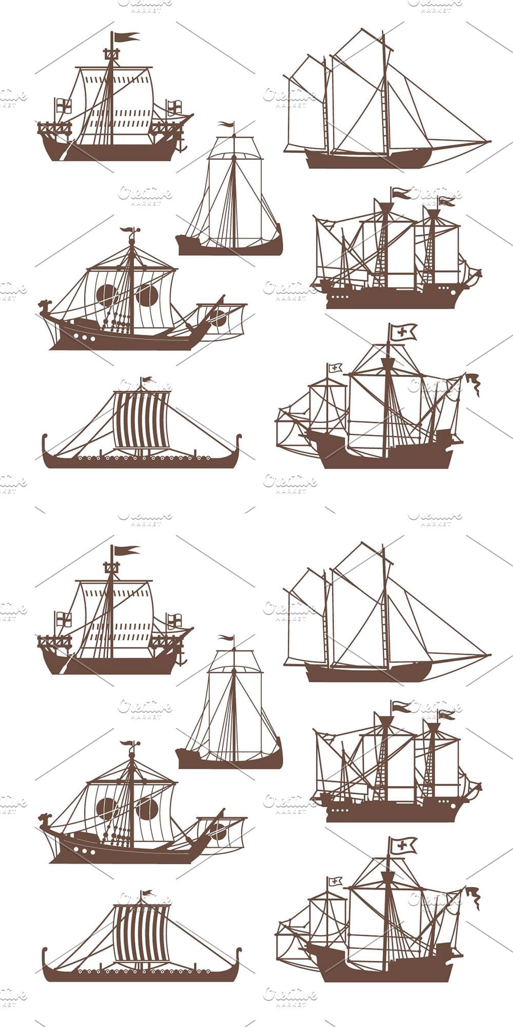 Set of vintage sailing ships, picture for pinterest.