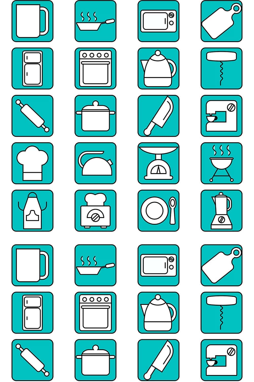 Simple kitchen icons set, picture for pinterest.