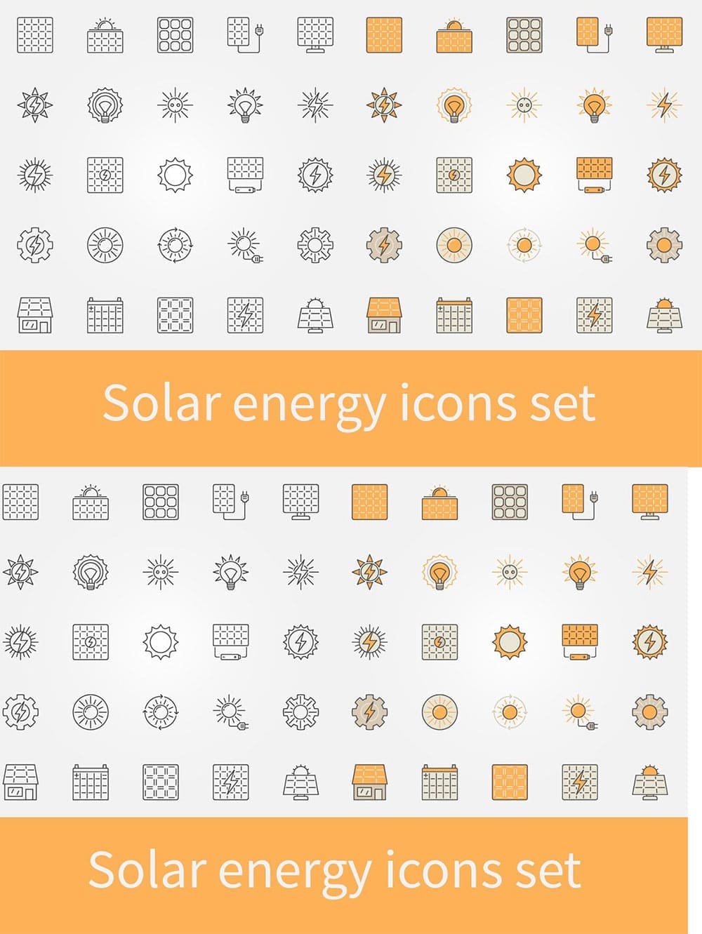 Solar energy icons set, picture for pinterest.