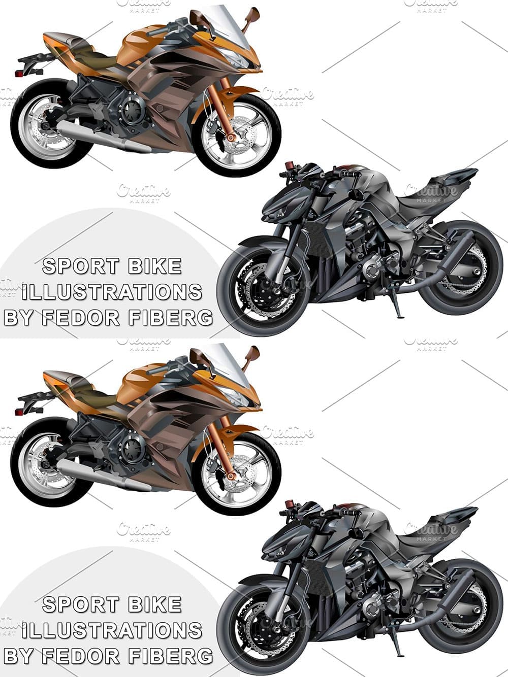 Sports motobike vector illustrations, picture for pinterest.