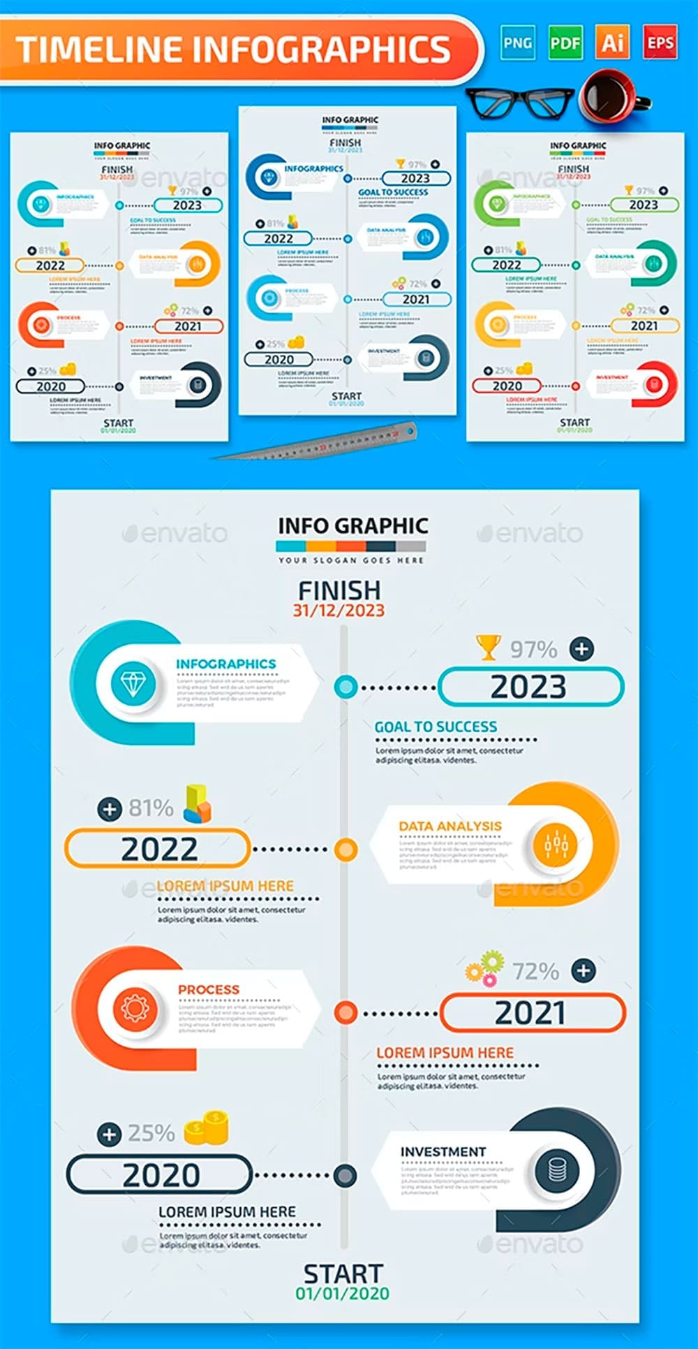 Timeline infographics design, picture for pinterest.