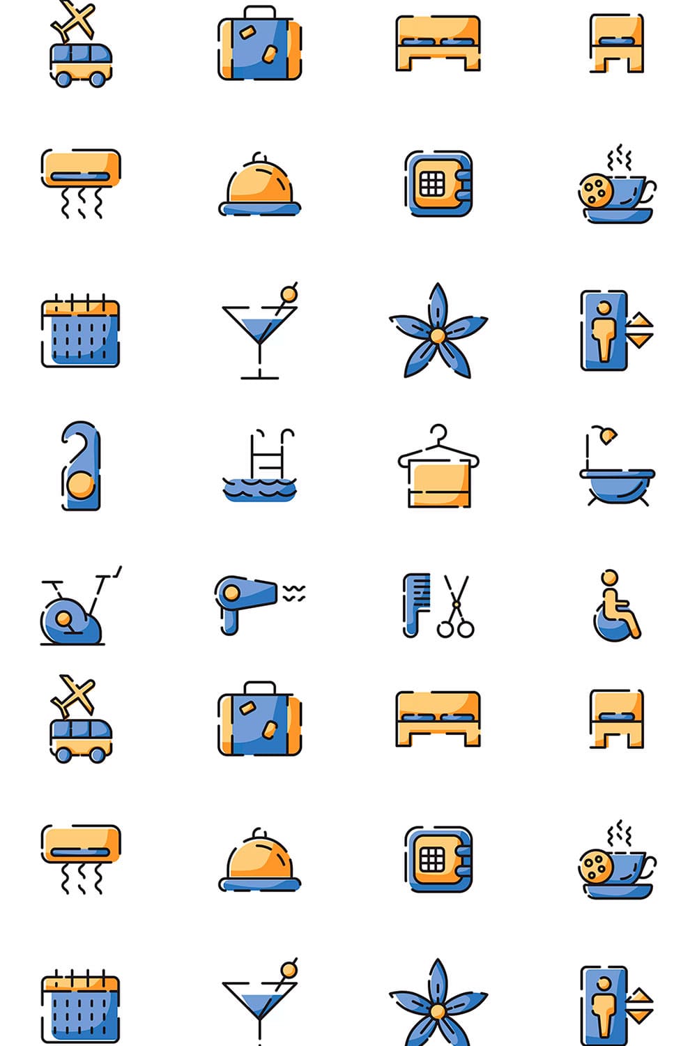 Travel hotel icons set, picture for pinterest.