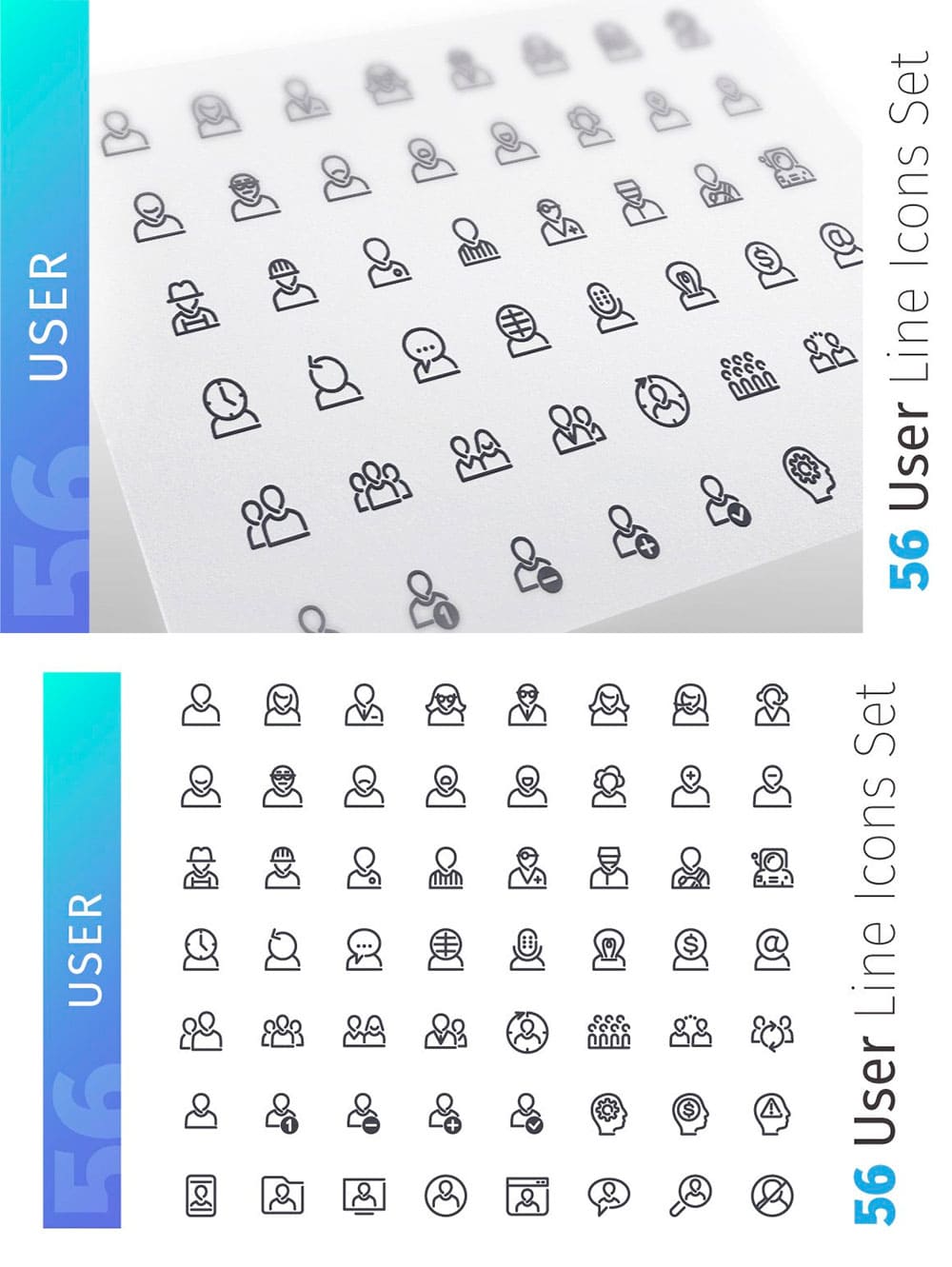 User line icons set, picture for pinterest.