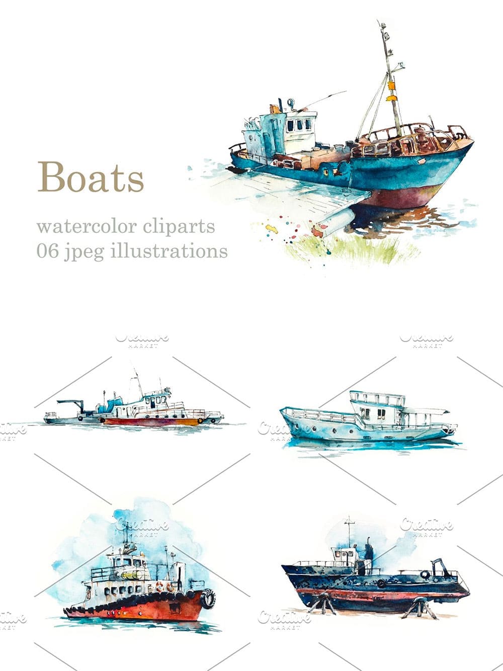 Watercolor boats, picture for pinterest.