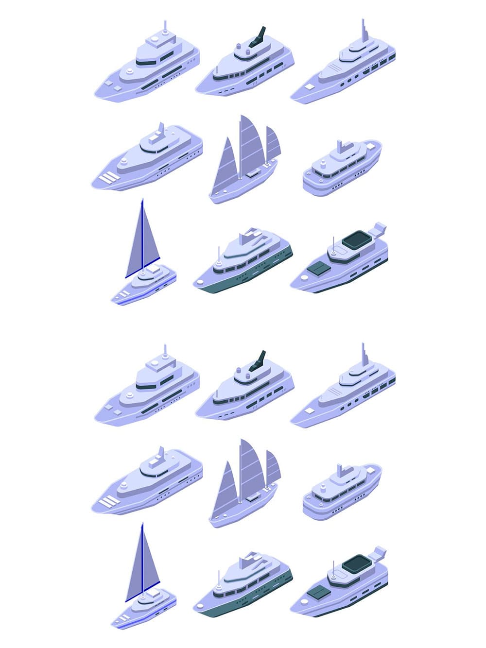 Yacht icons set isometric style, picture for pinterest.