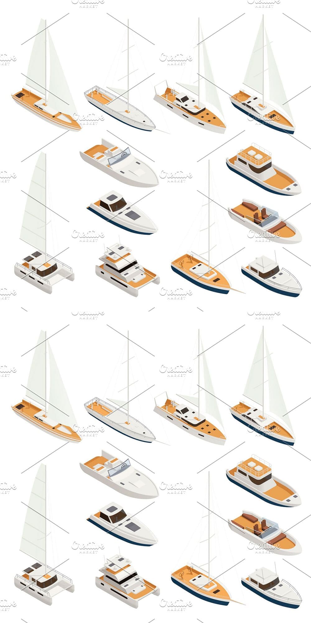 Yachting isometric icon set, picture for pinterest.