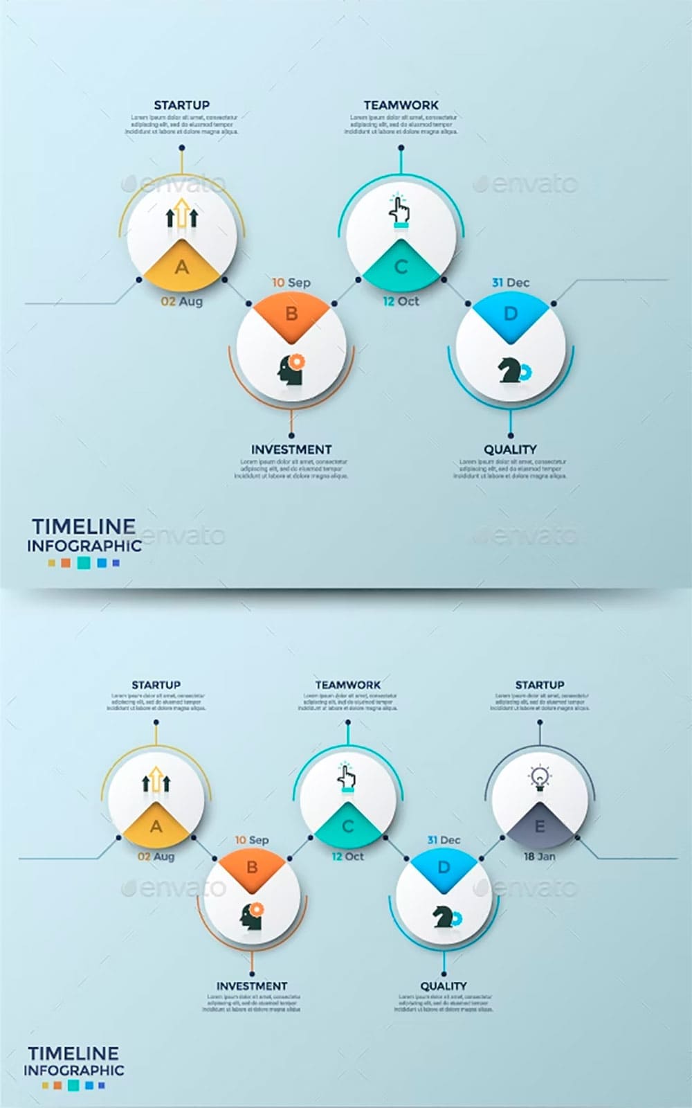 Zig-zag infographic timelines 5 items, picture for pinterest.