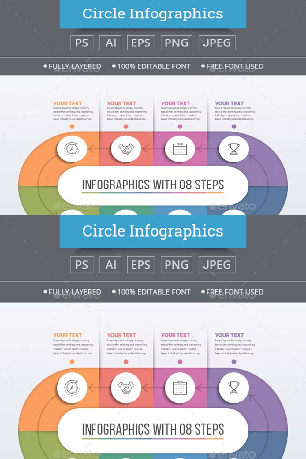 Illustrations 08 steps business circle infographics of pinterest.