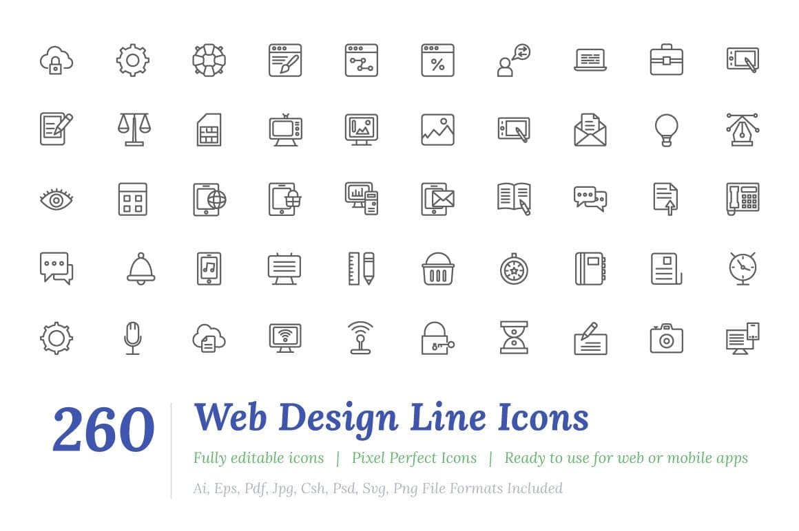 260 web design line icons.