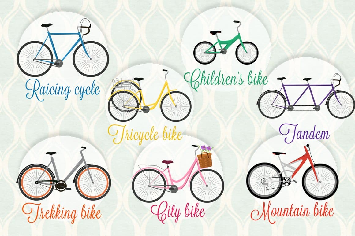 Racing cycle, tricycle bike, children's bike and other bikes.