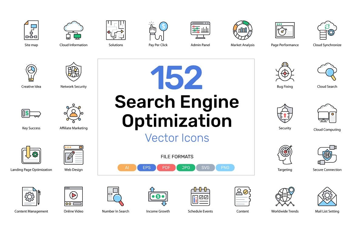 152 Search engine optimization vector icons.