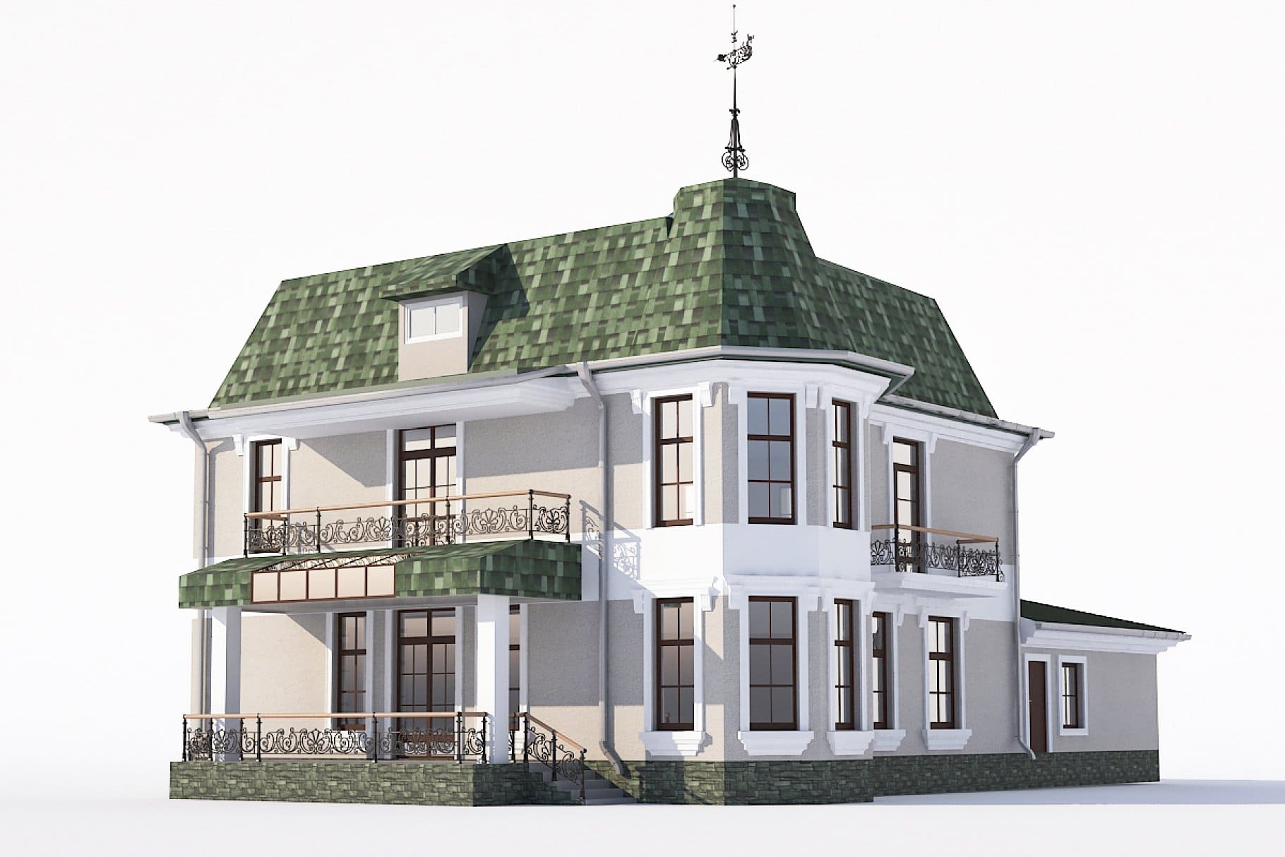 3D model Classic house with a green roof.