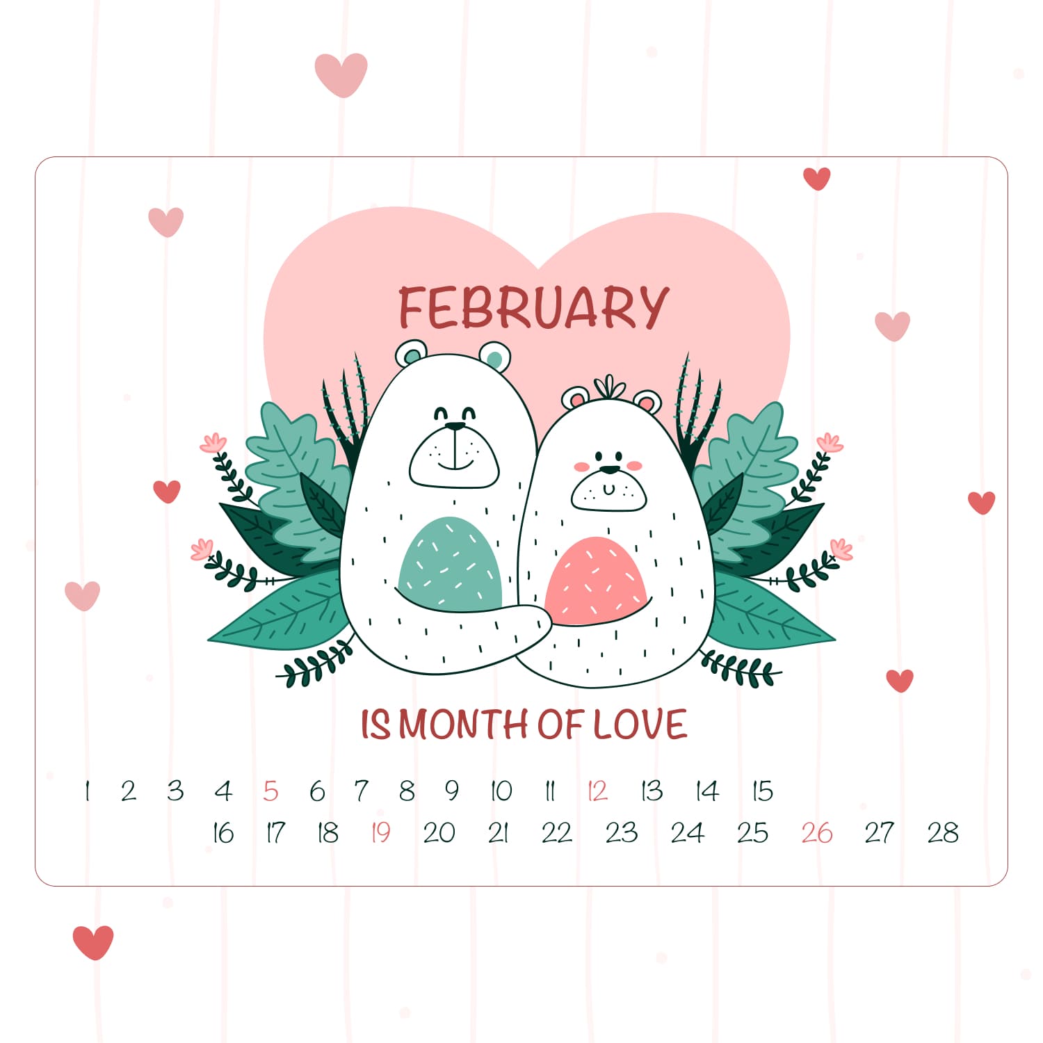 Free February Month Calendar, second picture 1500*1500.