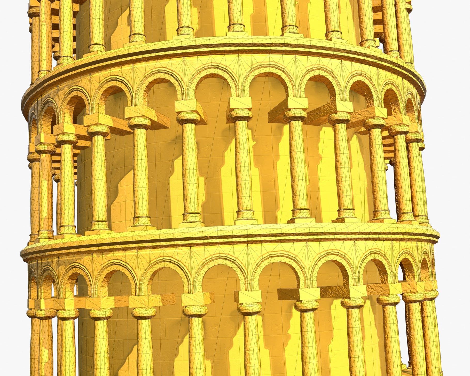 The 3D model shows the columns of the Leaning Tower of Pisa.