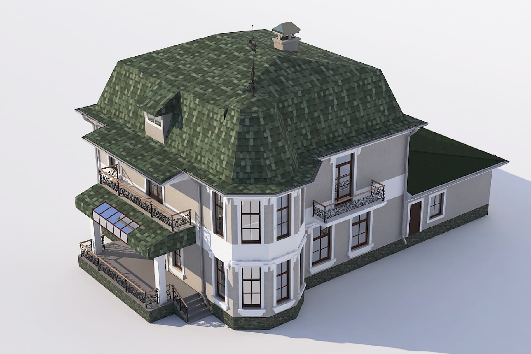 Top view of the Classic House with Bay Windows and Garage 3D model.