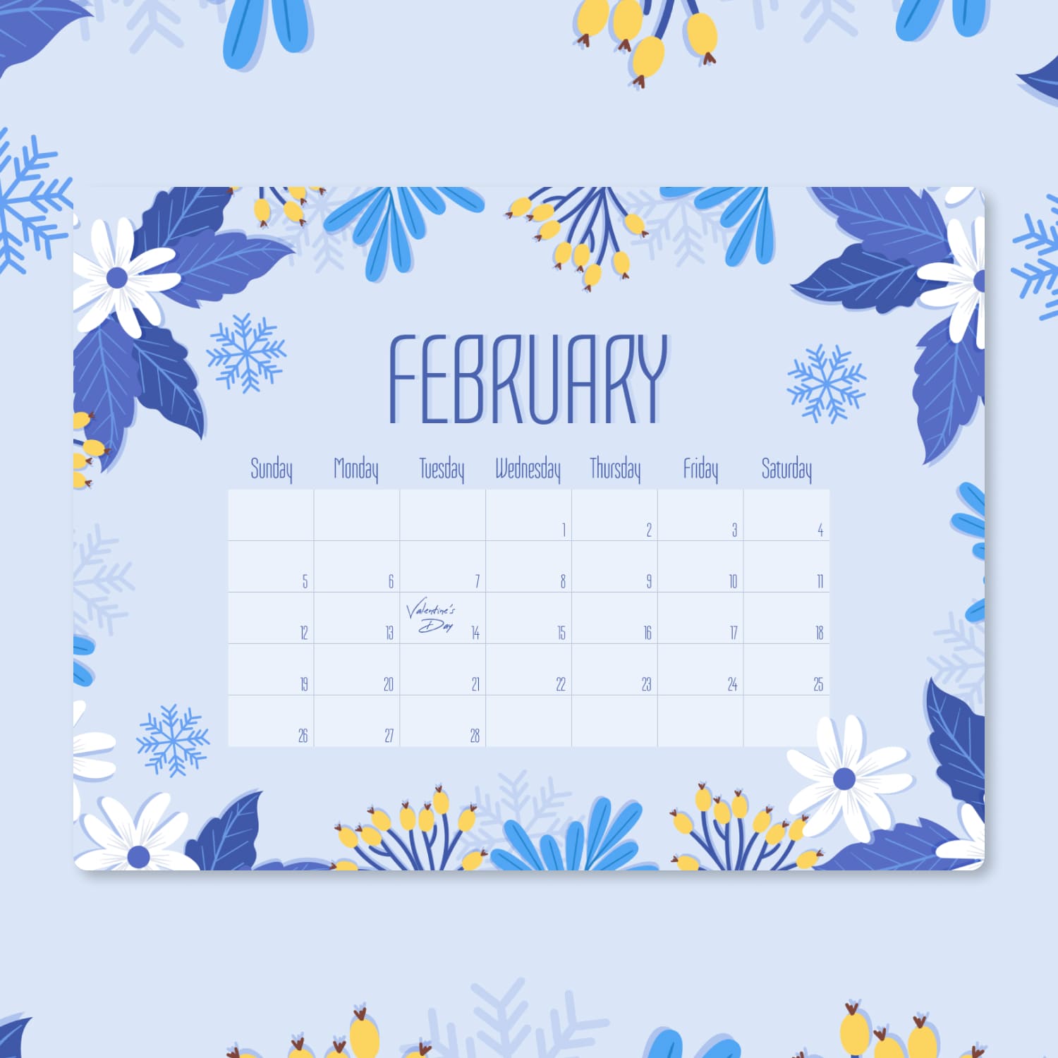 Free February Calendar with Holidays, second picture 1500*1500.