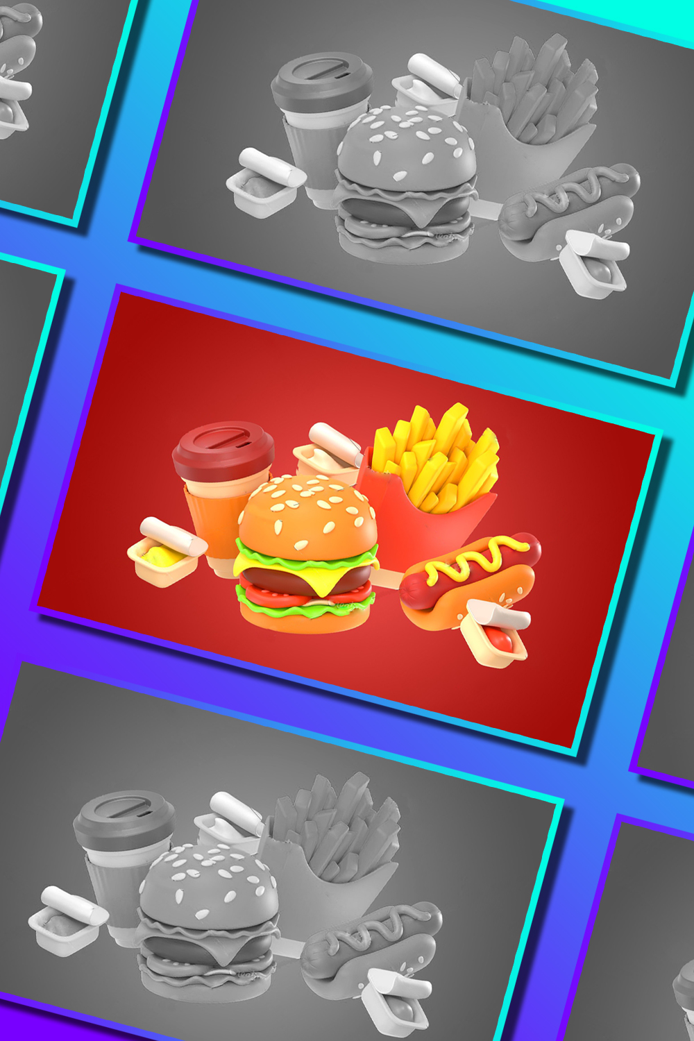 Illustrations 3d render fast food burger french of pinterest.