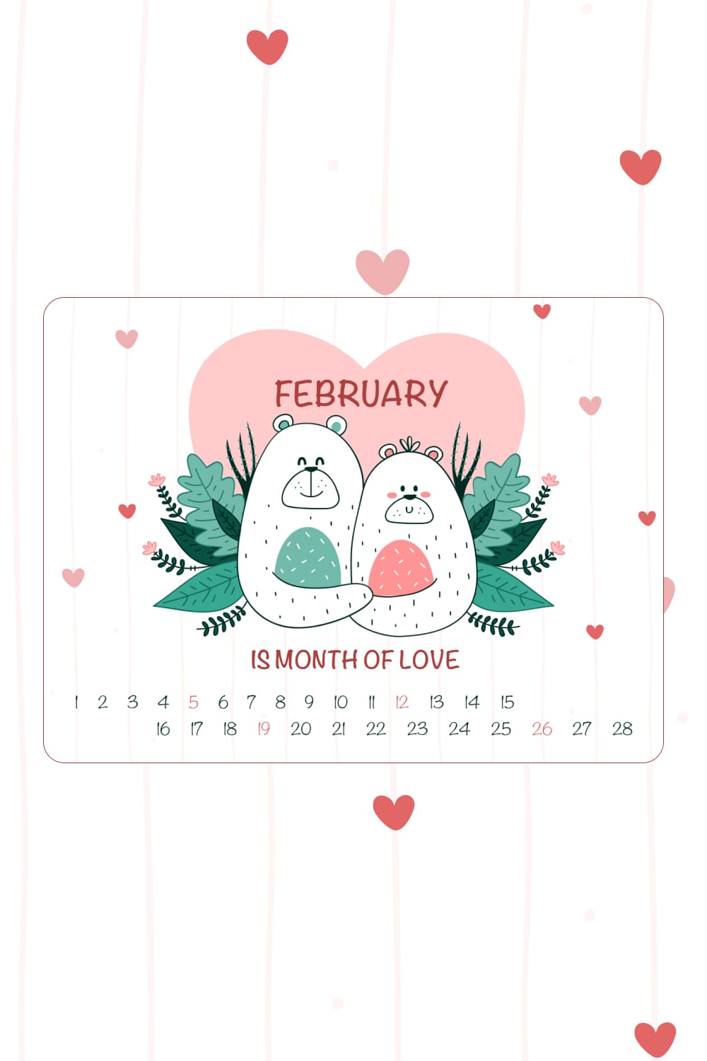 Free February Month Calendar, picture for pinterest.