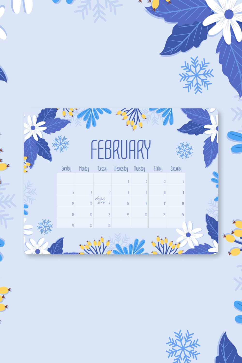 Free February Calendar with Holidays, picture for pinterest.