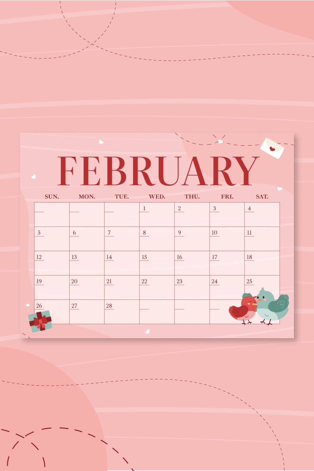 Free Calendar for February, picture for pinterest.