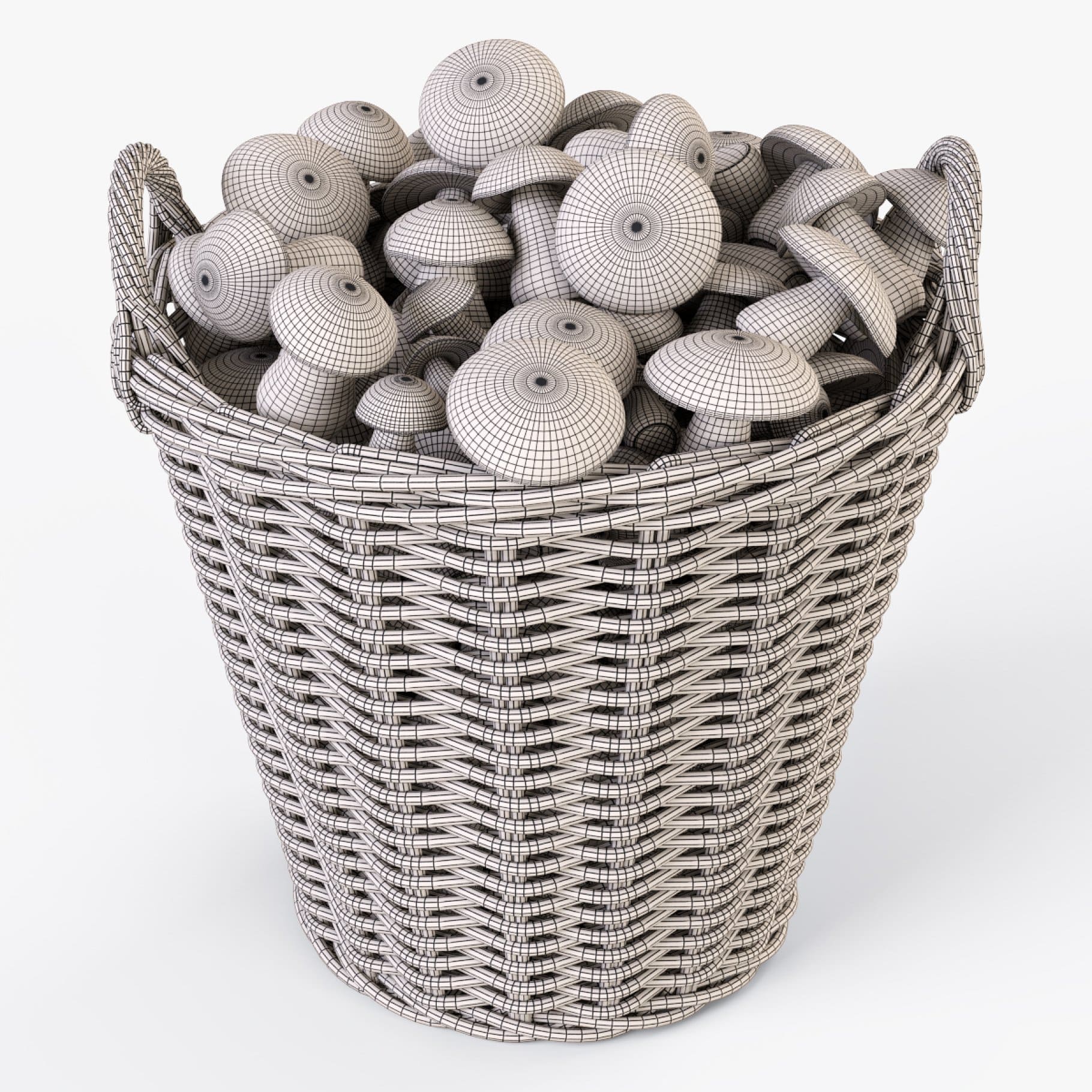 3D model of mushrooms and baskets.