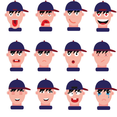 Images preview 12 boy in cap characters.
