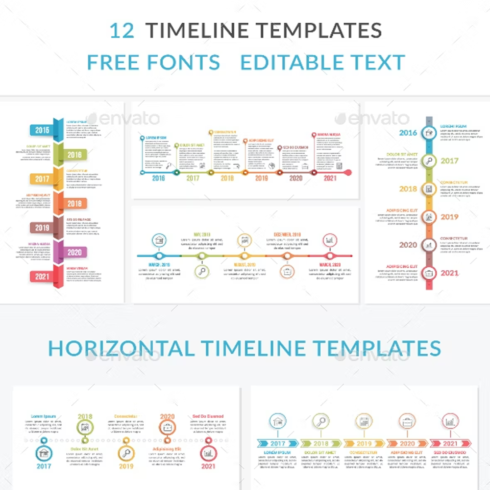 Images preview 12 timeline templates.