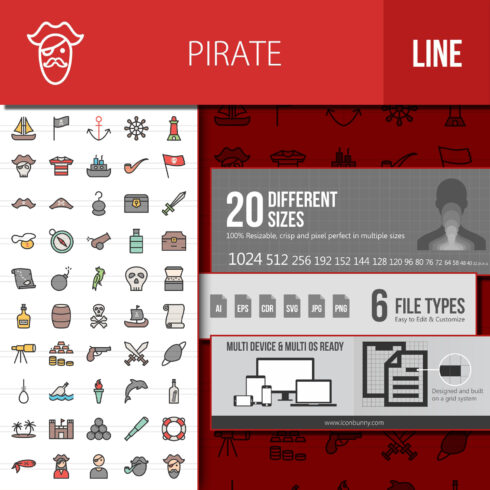 Images preview pirate filled line icons.